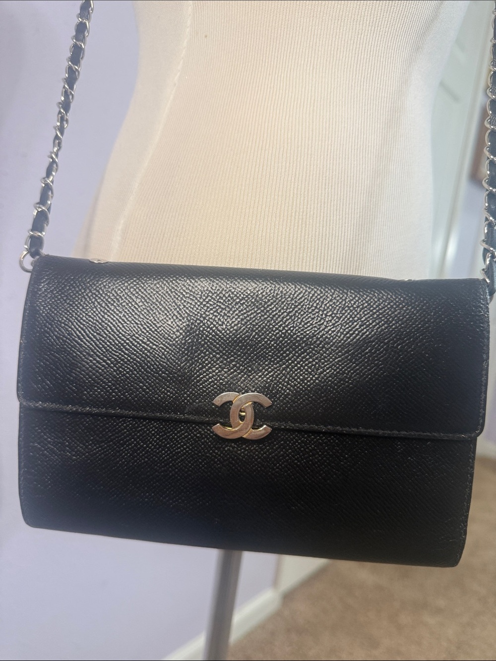 Vintage Chanel Women Black CC Flap Wallet on Chain - Picture 2 of 14